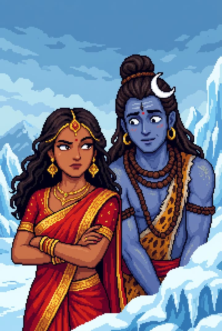Parvati gives Shiva a slow side-eye on the summit of Kailash
