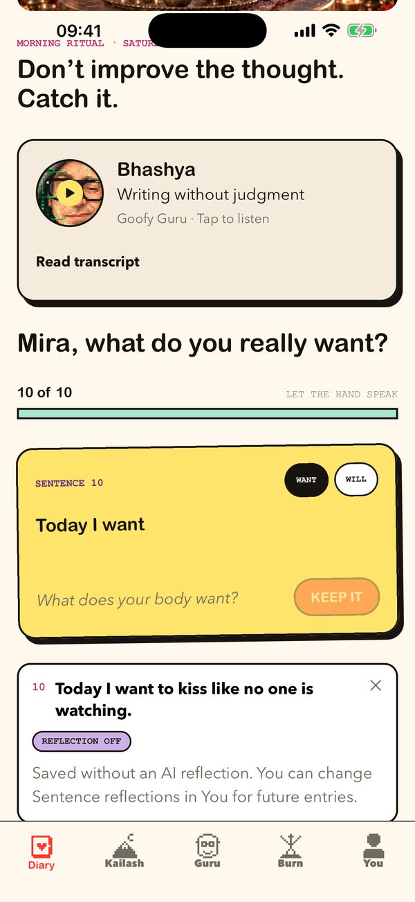 The Diary screen of the app