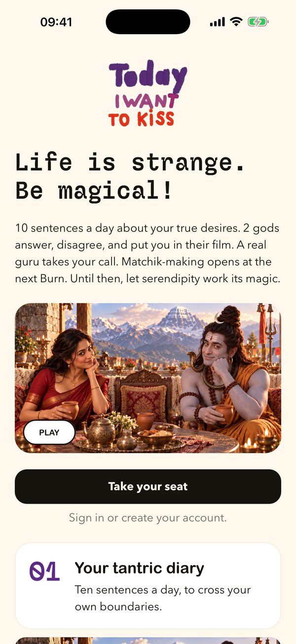 The welcome screen of the app: Life is strange. Be magical!